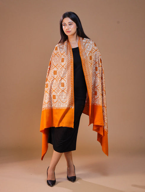 Women's Pure Wool Faux Pashmina Aari Embroidery Shawl